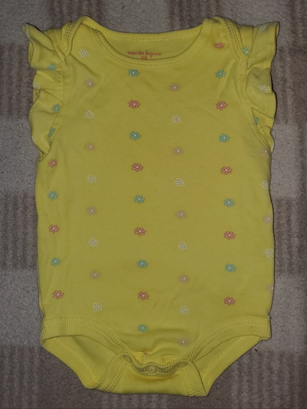 5 for $25 | Nanette Lepore Girls Yellow Floral Bodysuit with Flutter Sleeves